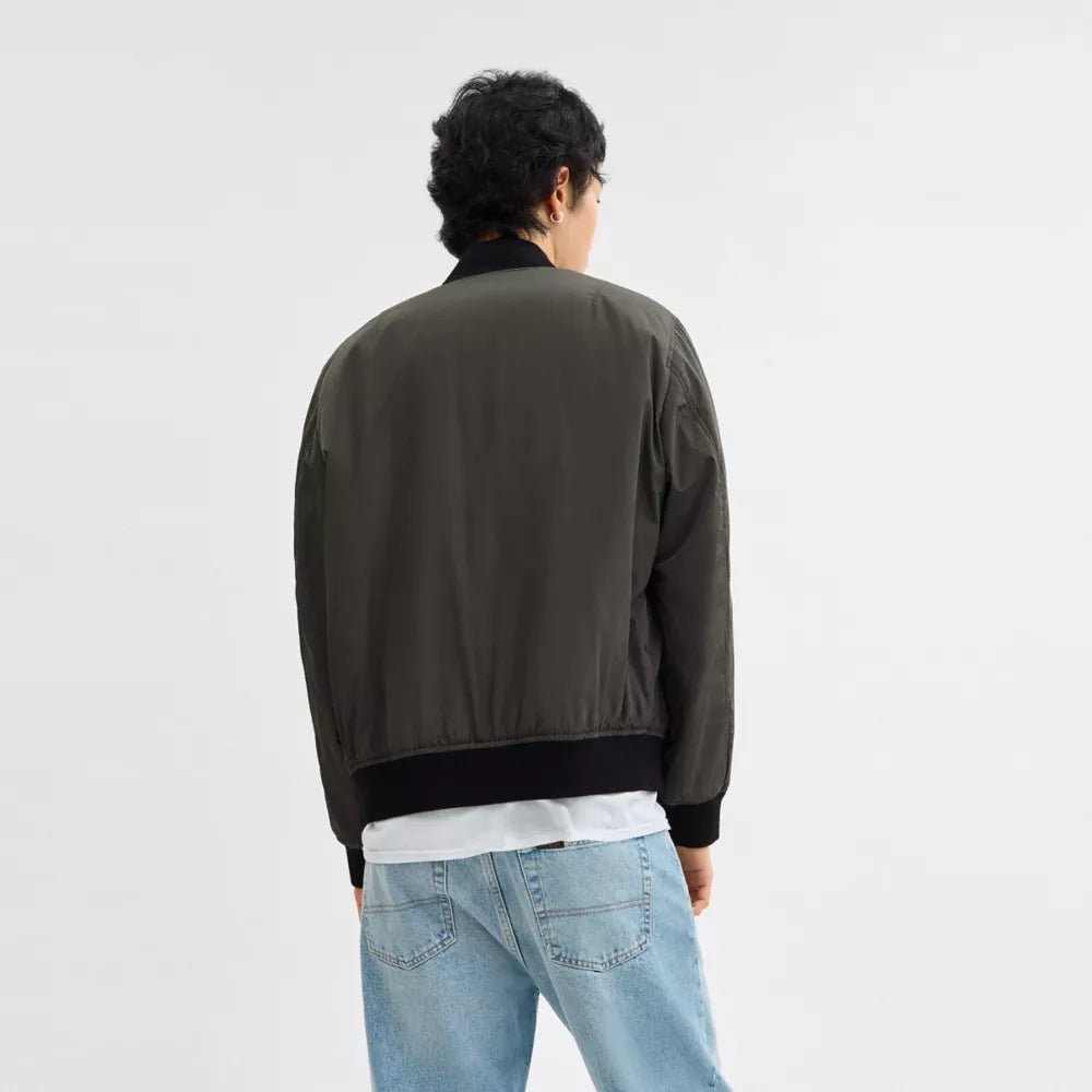 Reversible Bomber Jacket In Recycled Polyester - Olive/Charcoal Signature