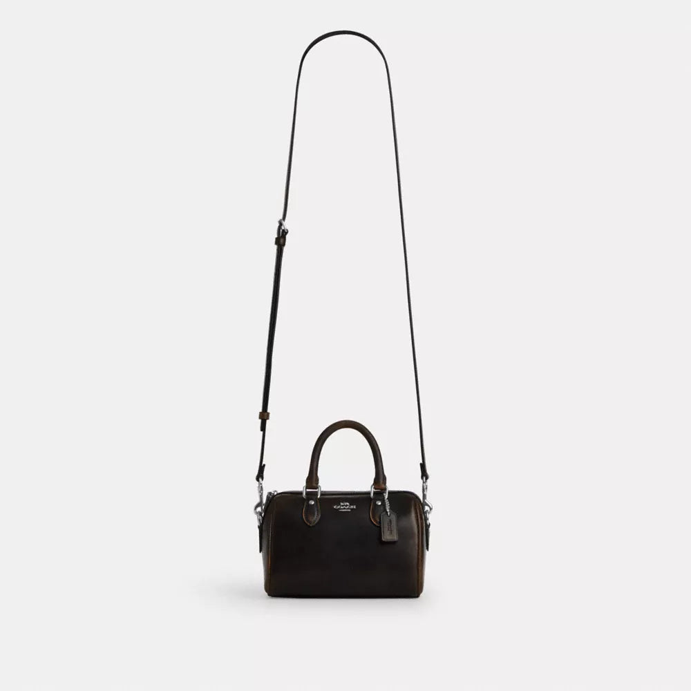 Mini Rowan Crossbody Bag In Loved Leather - Silver/Black Brown