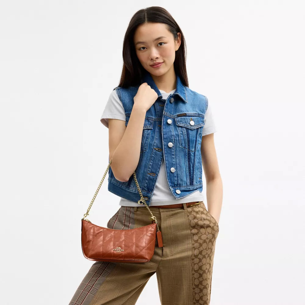 Caitlin Shoulder Bag With Quilting And Charm - Gold/Cinnamon