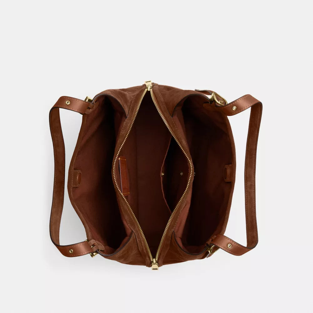 Erin Shoulder Bag - Suede/Gold/Warm Brown