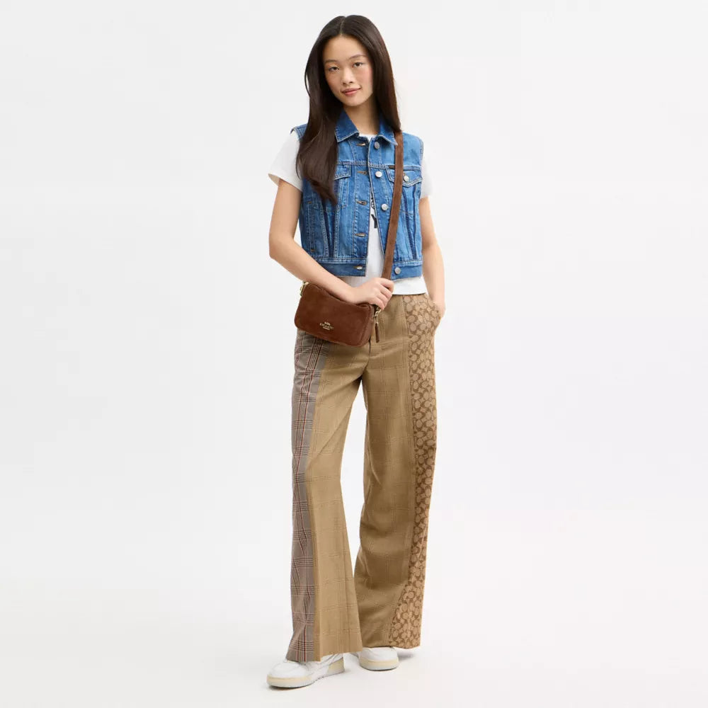 Mini Carey Crossbody Bag - Suede/Gold/Warm Brown