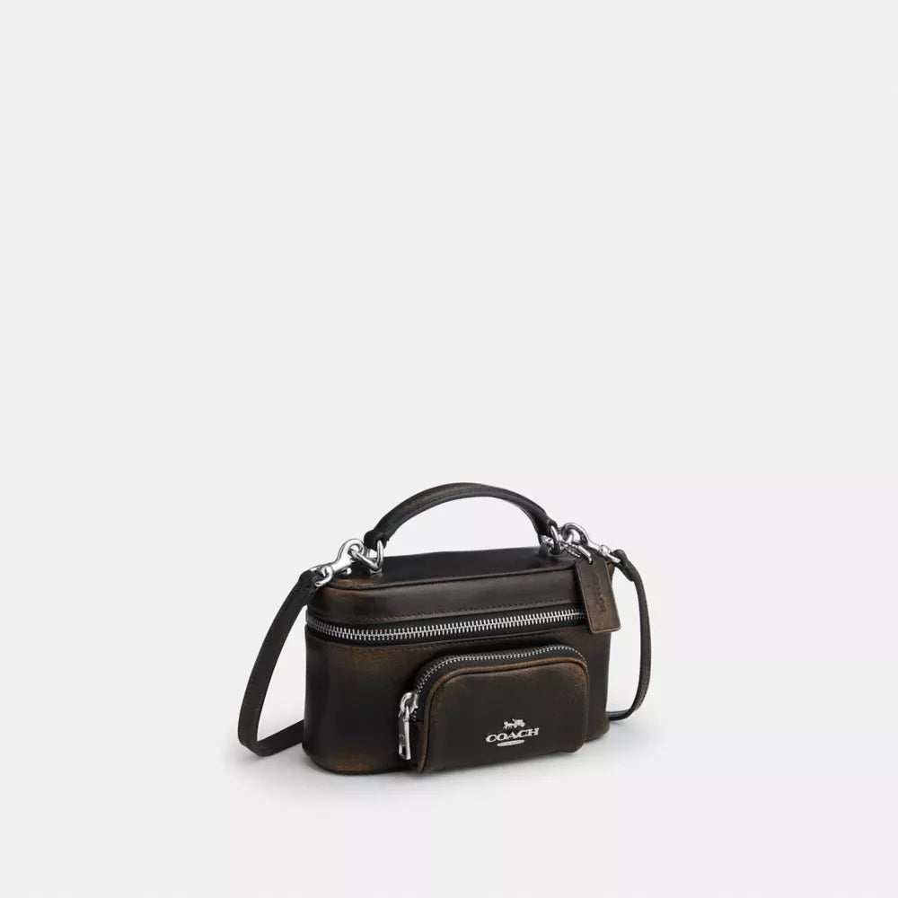 Rainer Crossbody Bag 18 With Pocket In Loved Leather - Silver/Black Brown