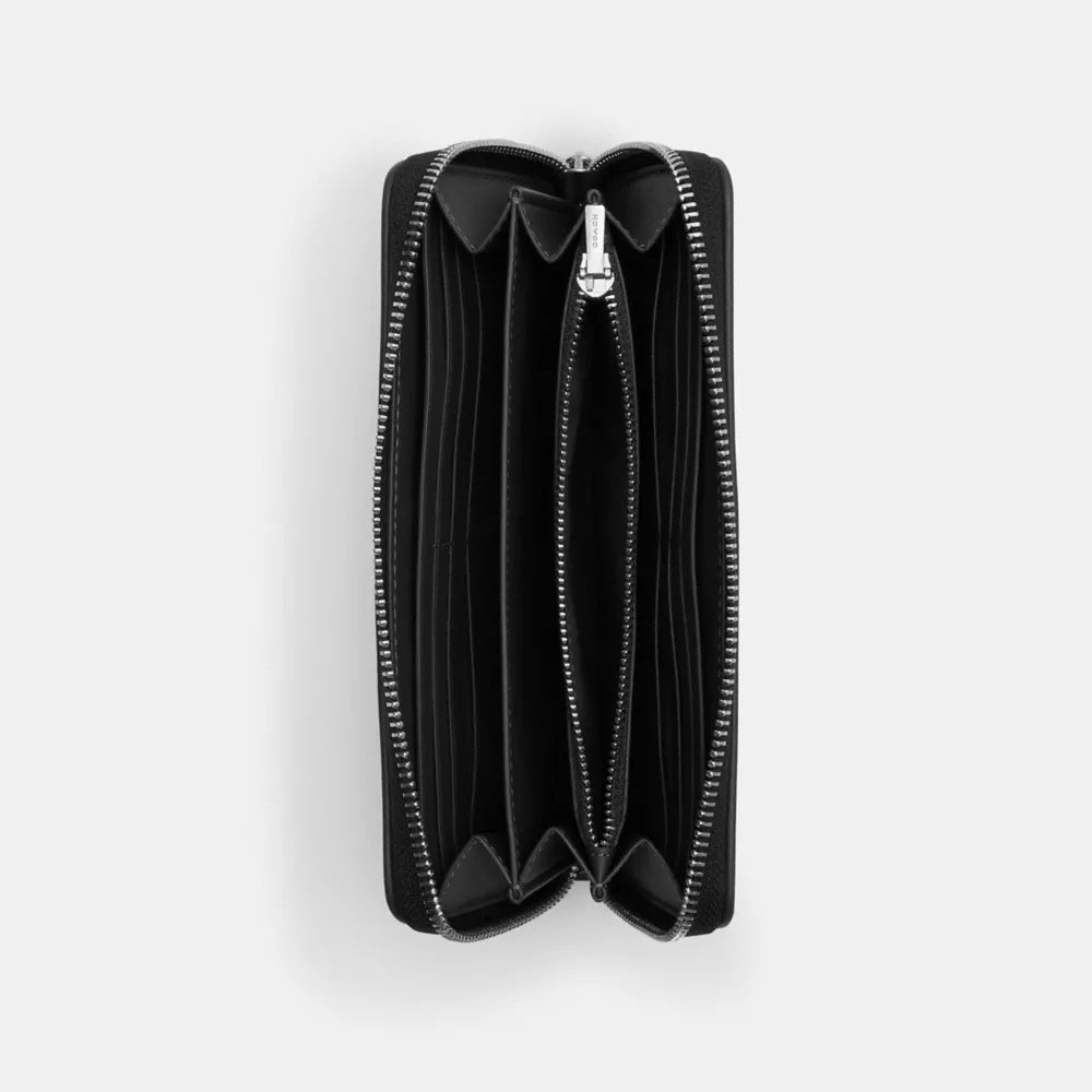 Long Zip Around Wallet In Signature Jacquard - Silver/Black/Black