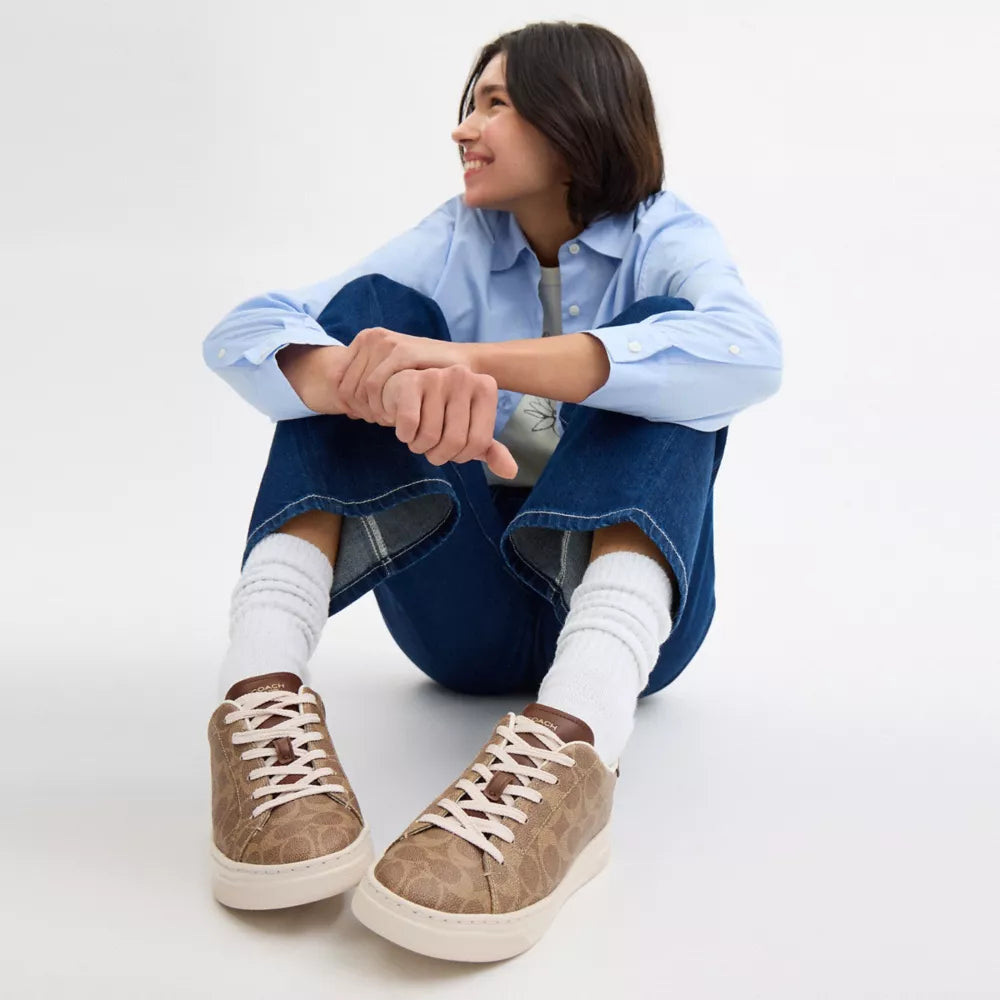 High Line Sneaker In Signature Canvas - Signature Canvas/Brown Khaki