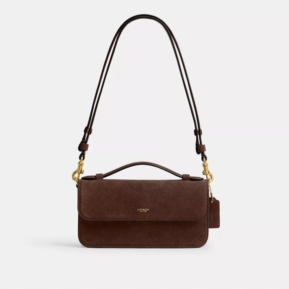 New York Elora Top Handle Crossbody Bag - Suede/Brass/Dark Chocolate