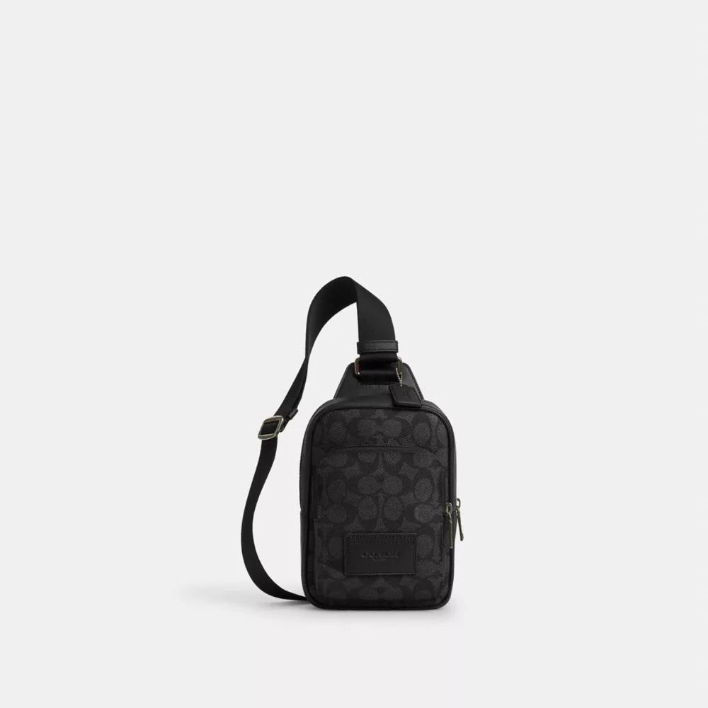 Racer Sling Pack In Signature Canvas - Signature Canvas/Gunmetal/Charcoal/Black