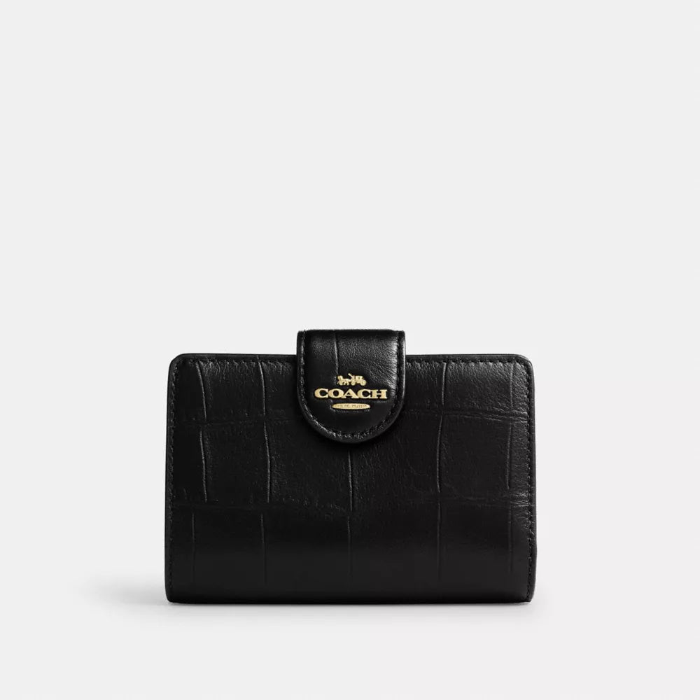 Medium Corner Zip Wallet - Embossed Crocodile/Gold/Black