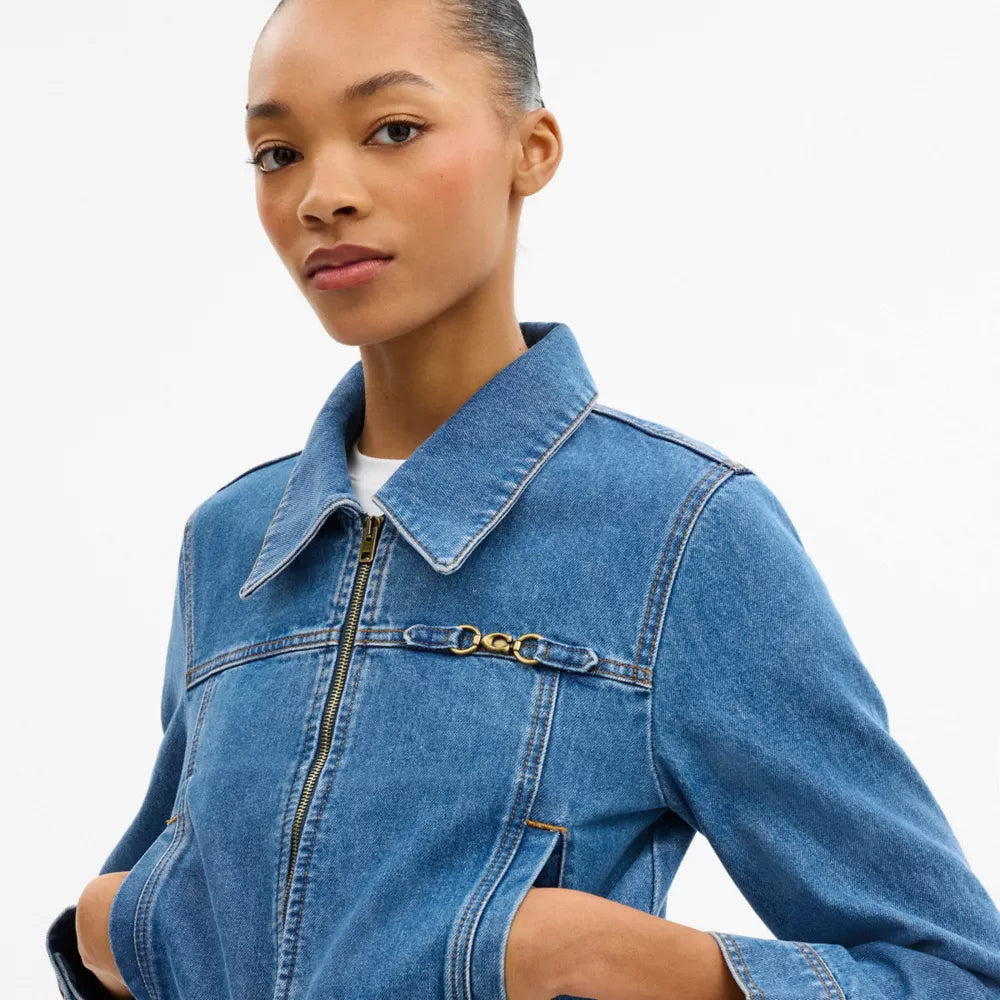 Sculpted C Shrunken Denim Jacket In Organic Cotton - Medium Blue