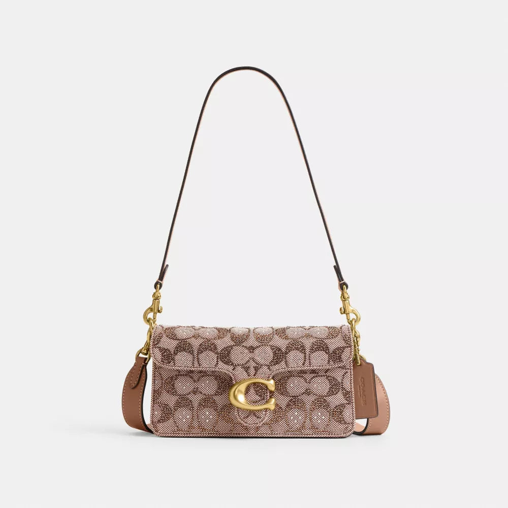 Soft Tabby Shoulder Bag 20 In Crystal Signature Jacquard - Signature Jacquard/Brass/Mushroom