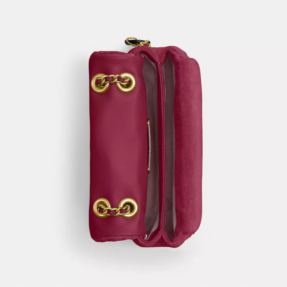 Tabby Shoulder Bag 20 With Quilting - Suede/Brass/Dark Fuchsia