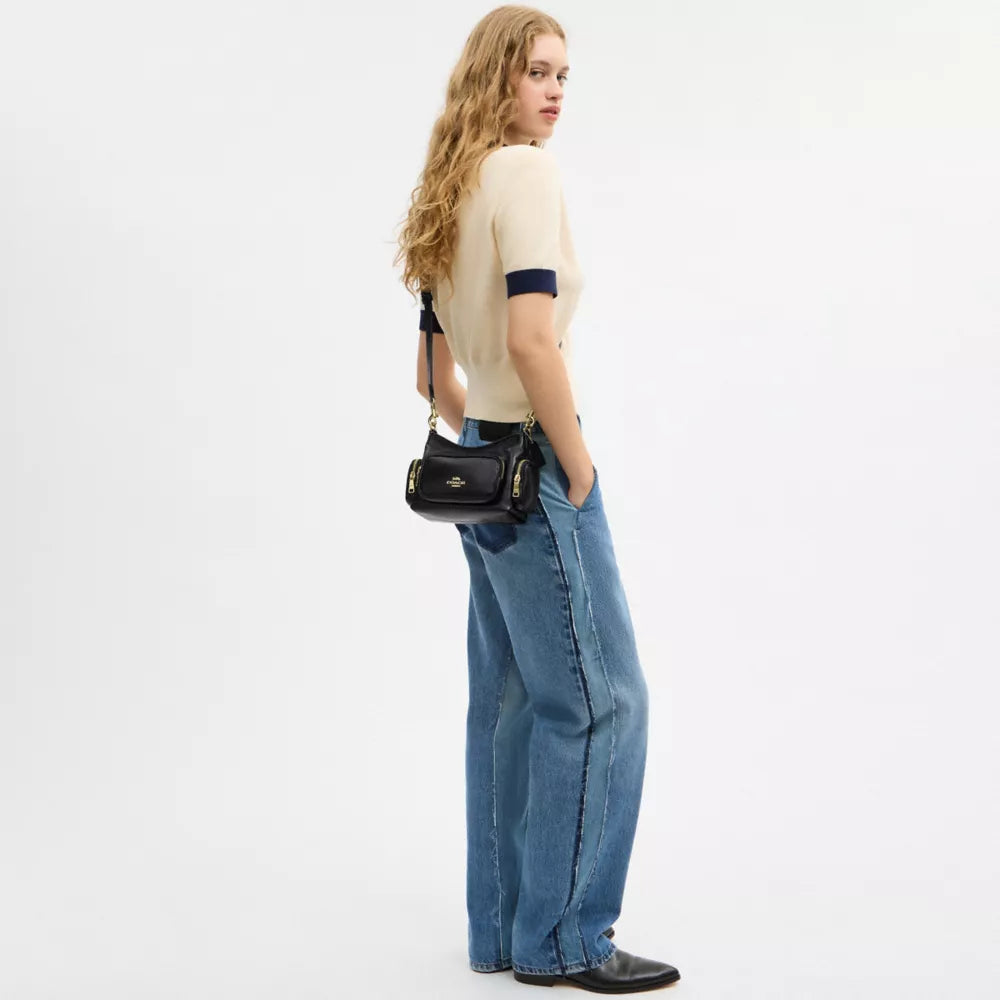 Laurel Shoulder Bag 22 With Pockets - Crinkle Leather/Gold/Black