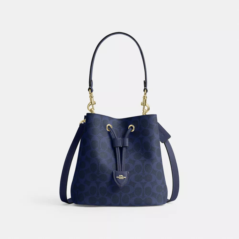 Rowan Bucket Bag In Signature Canvas - Signature Canvas/Gold/Navy
