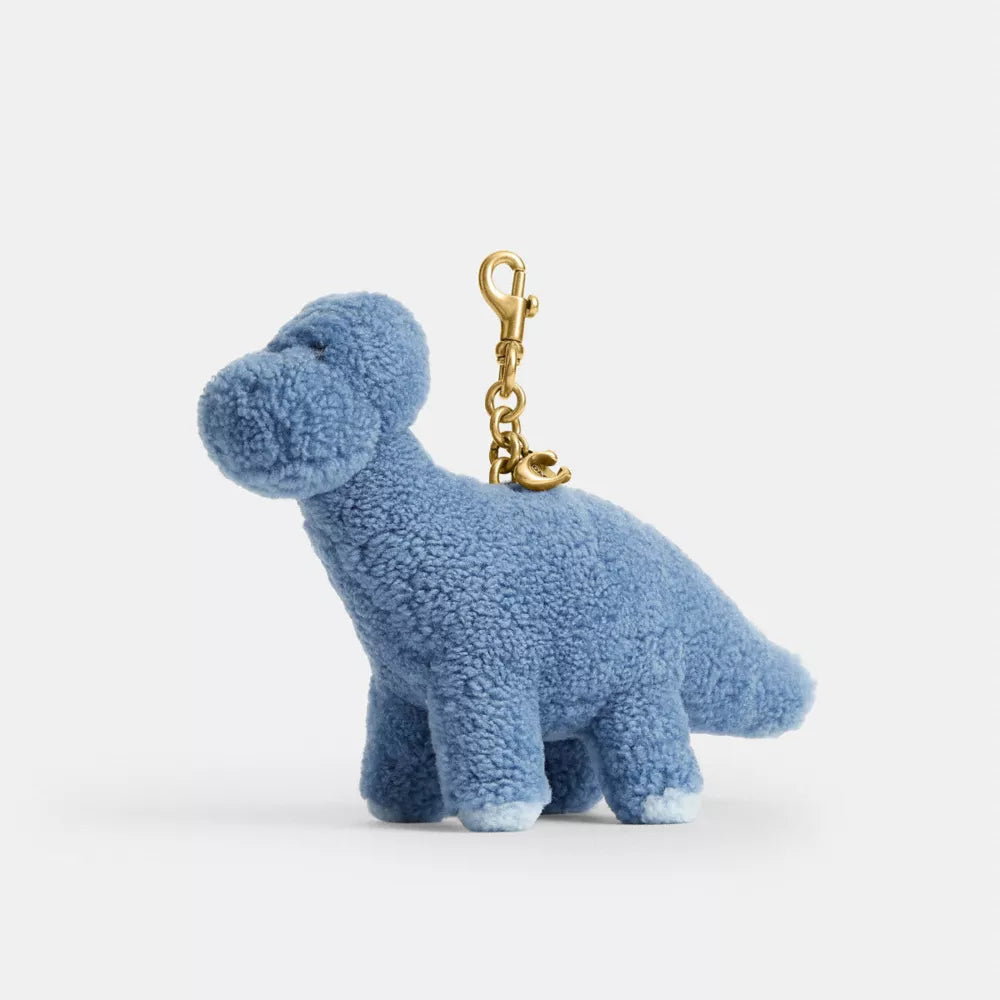 Rexy 10th Birthday Buddy Dinosaur Bag Charm In Shearling - Brass/Blue Multi
