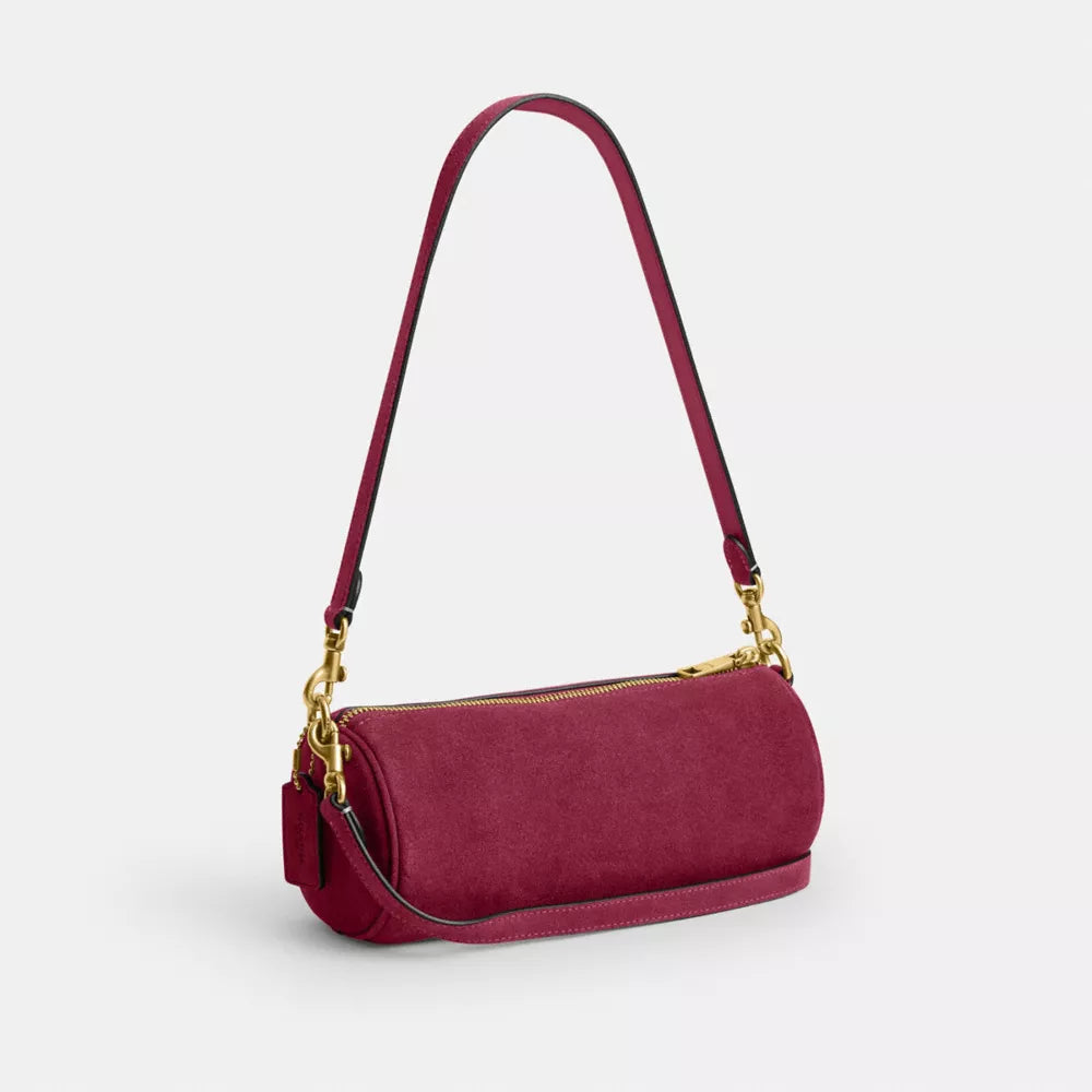 Barrel Bag - Suede/Brass/Dark Fuchsia