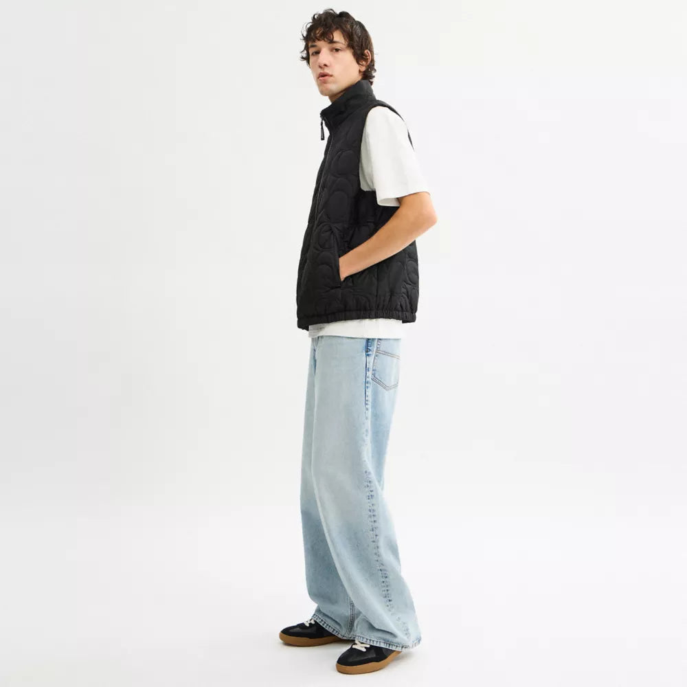 Quilted Signature Puffer Vest In Recycled Polyester - Black