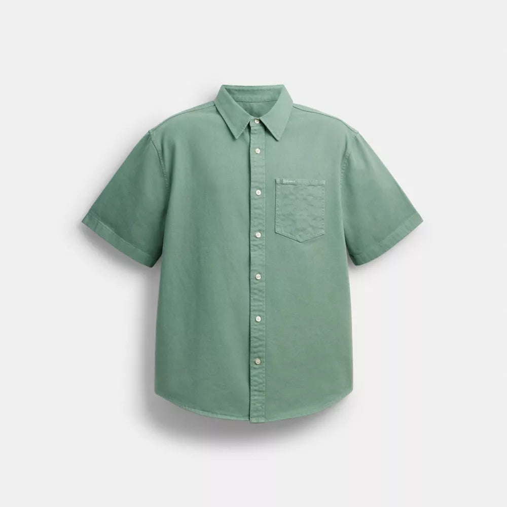 Short Sleeve Relaxed Denim Shirt - Green