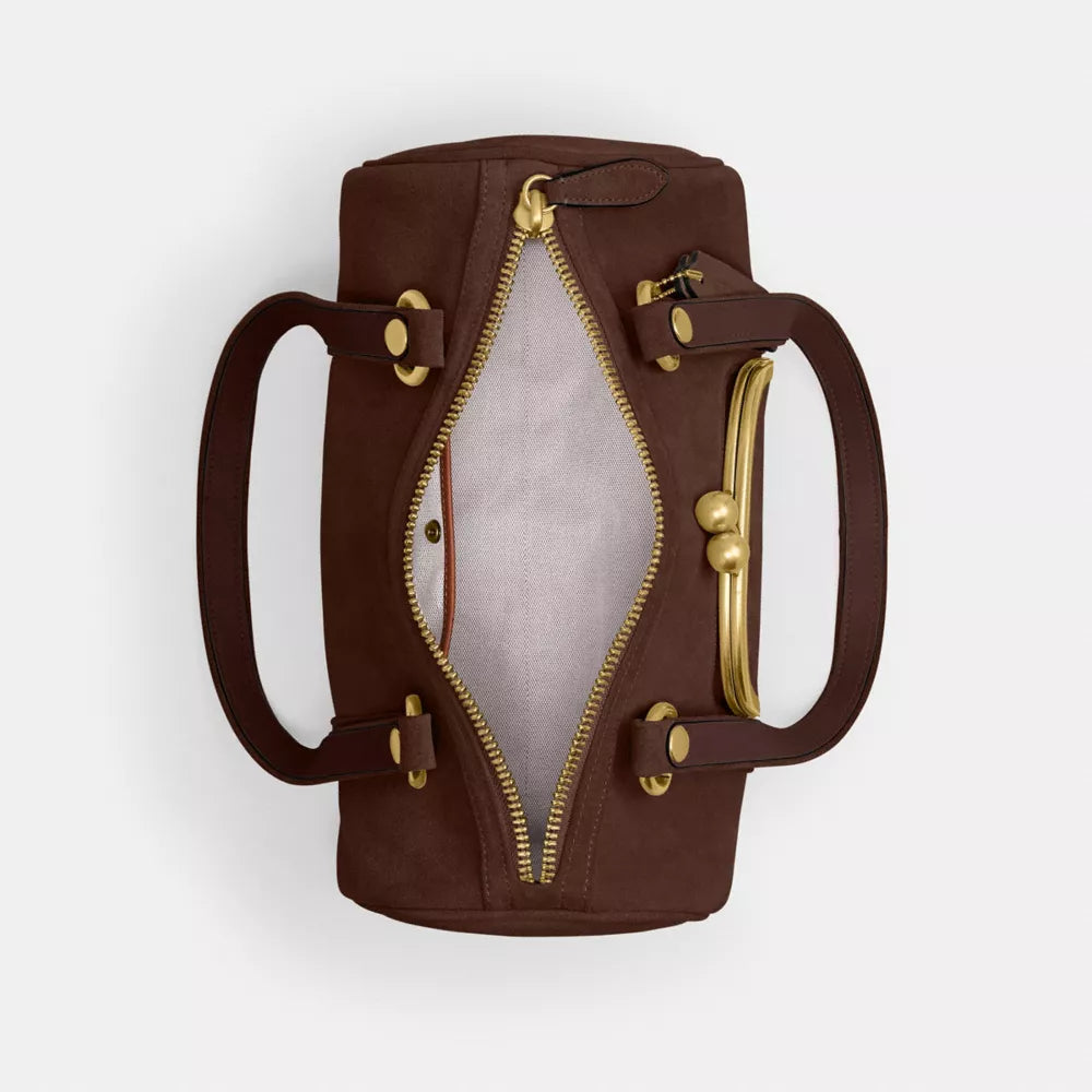 Kisslock Barrel Bag - Brass/Dark Chocolate