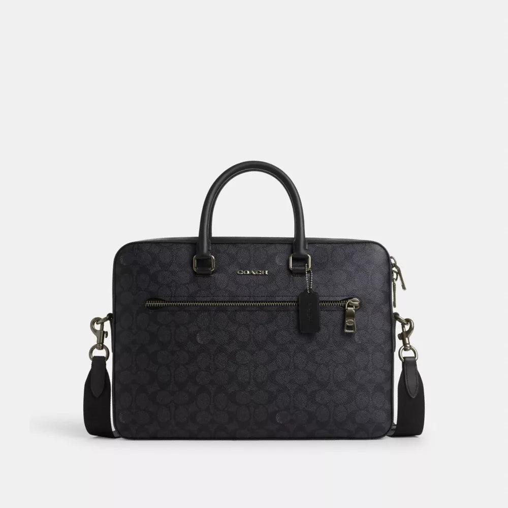 Ethan Slim Brief In Signature Canvas - Signature Canvas/Gunmetal/Charcoal/Black