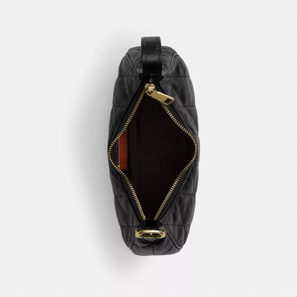 Emily Shoulder Bag With Quilting - Crinkle Leather/Gold/Black