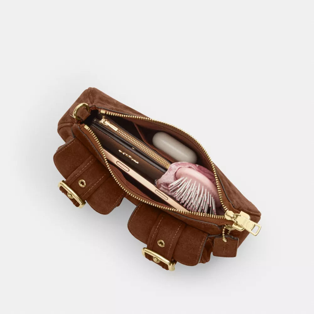 Ashton Shoulder Bag - Suede/Gold/Warm Brown