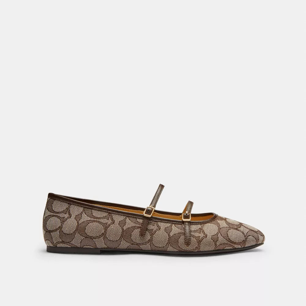 Double Buckle Mary Jane In Signature Jacquard - Oak/Maple