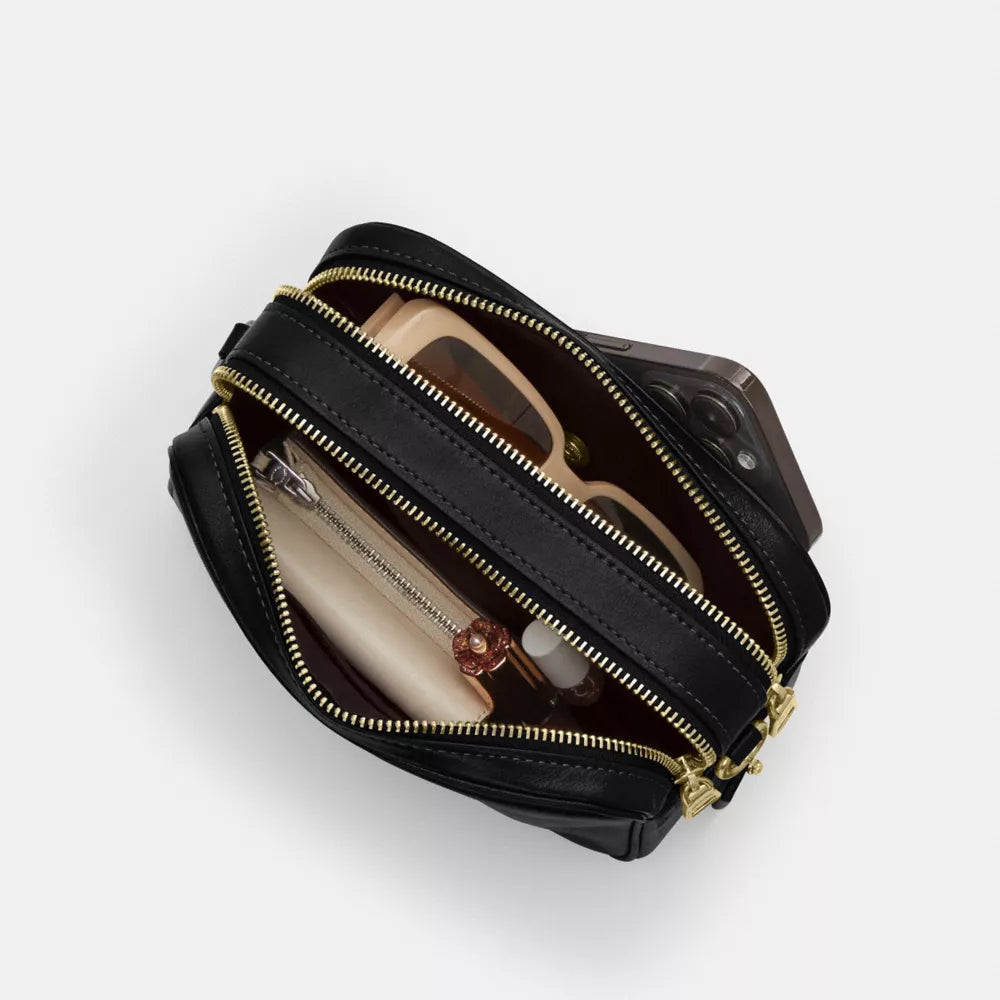 Mini Carey Crossbody Bag - Crinkle Leather/Gold/Black