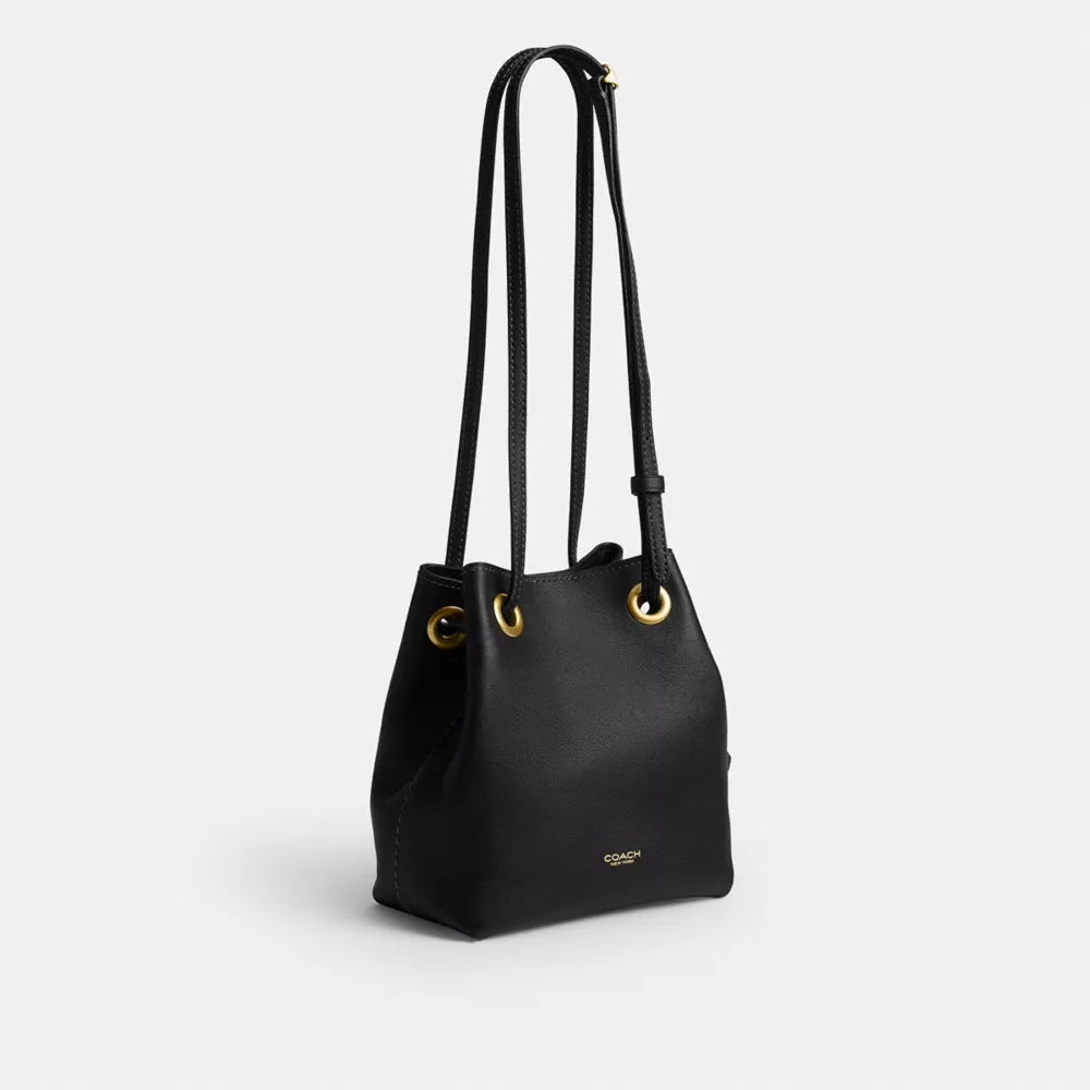 Jade Drawstring Bag - Natural Grain Leather/Brass/Black