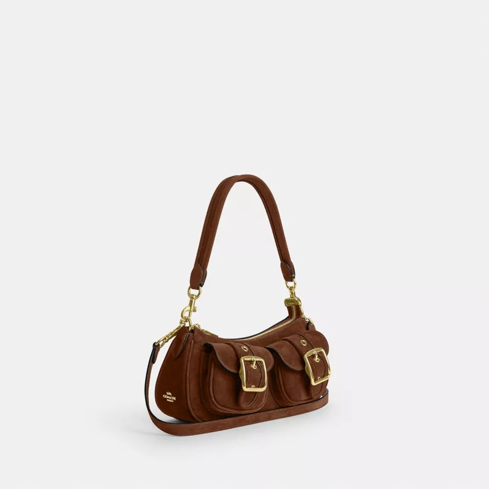 Ashton Shoulder Bag - Suede/Gold/Warm Brown