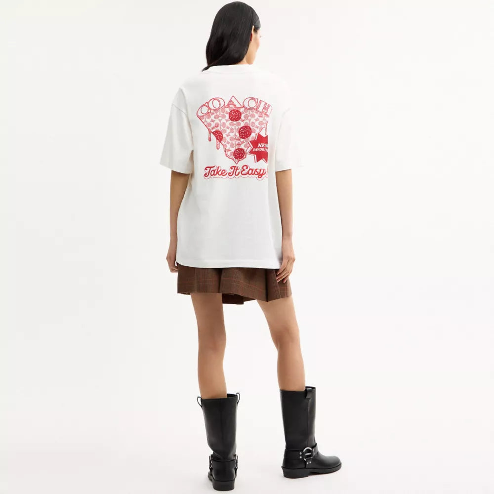Pizza Relaxed T-Shirt In Organic Cotton - Vintage Ivory