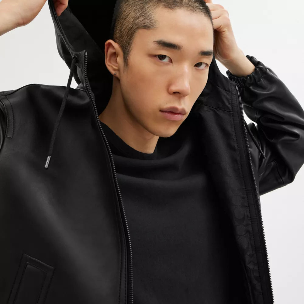 Reversible Leather Jacket In Recycled Polyester - Leather/Black
