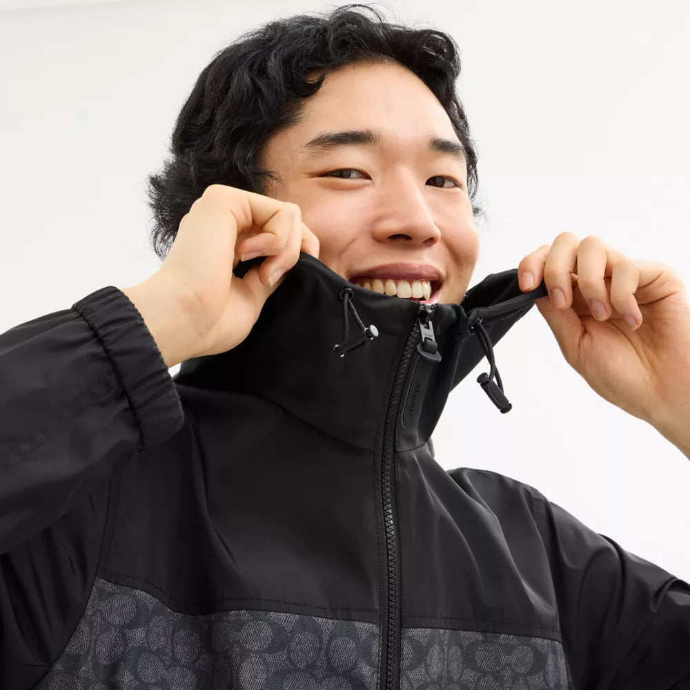 Signature Full Zip Windbreaker In Recycled Polyester - Charcoal Signature