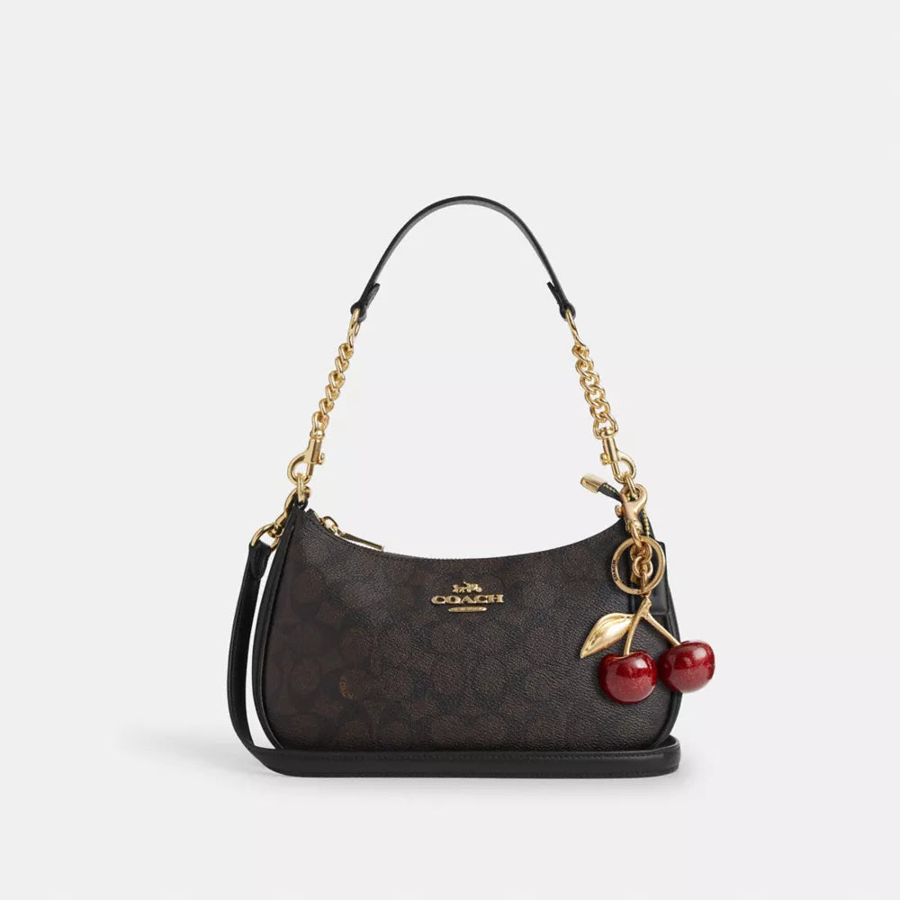 Teri Shoulder Bag In Signature Canvas - Gold/Walnut/Black