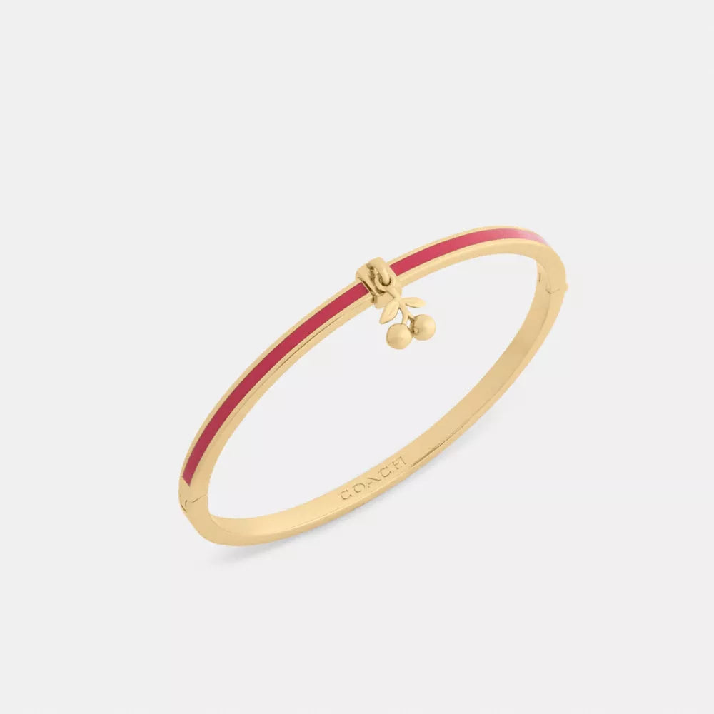 Cherry Charm Enamel Thin Hinged Bangle - Gold/Red