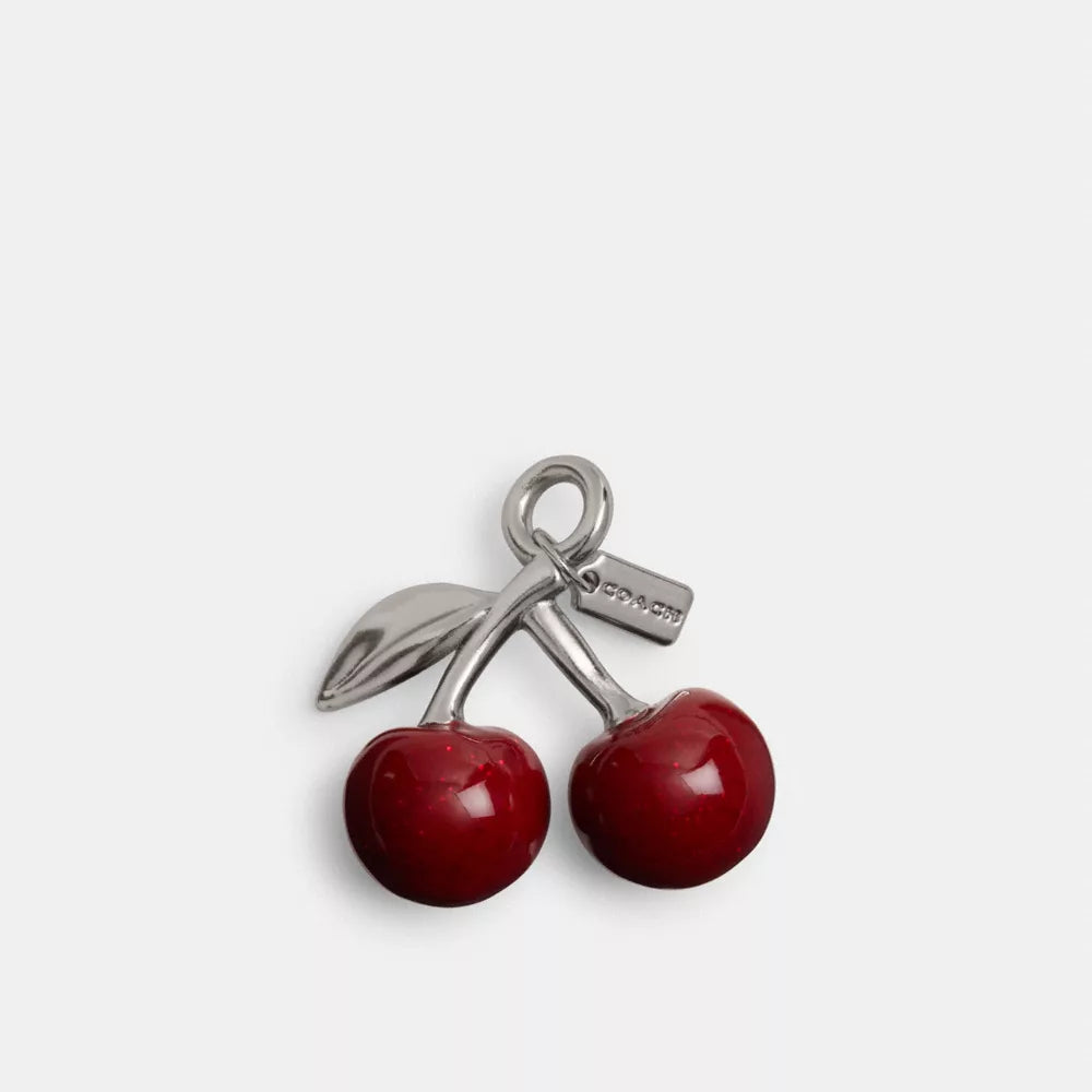 Small Cherry Shoe Charm - Silver/Red