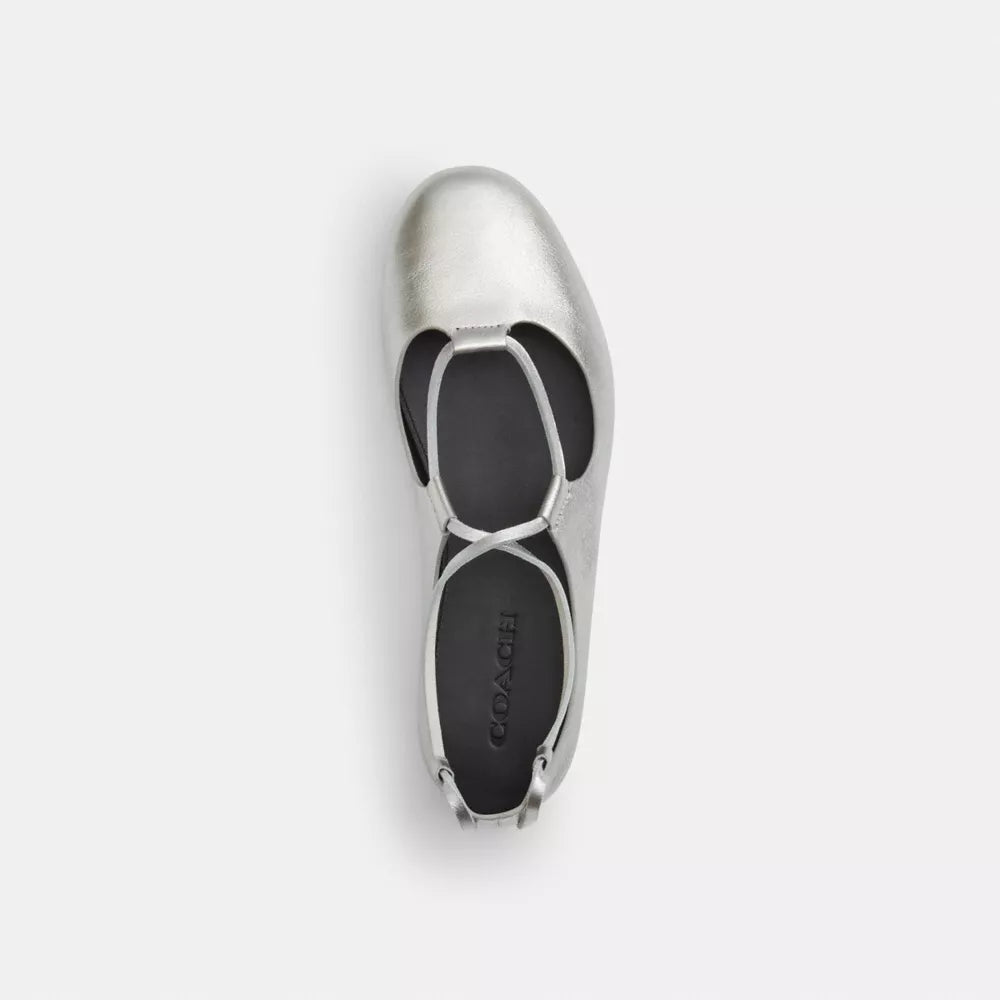 Lace-Up Soft Ballet Flat - Silver