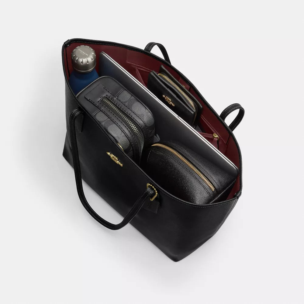 City Tote Bag - Pebbled Leather/Gold/Black