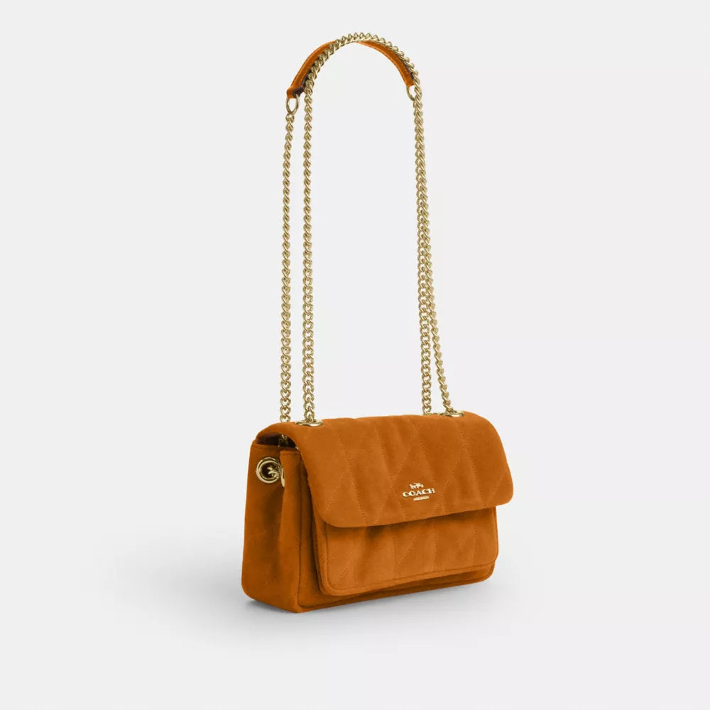 Elodie Crossbody Bag 18 With Quilting - Suede/Gold/Marigold