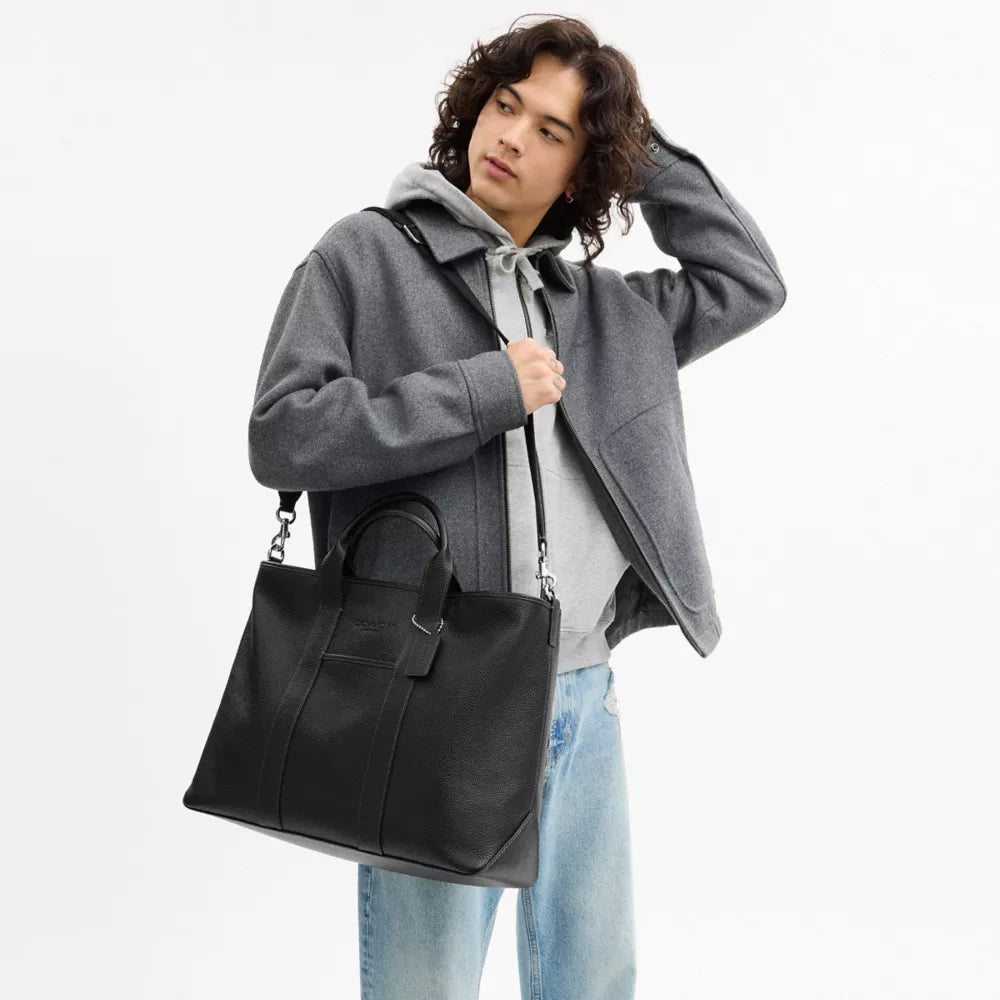 Grayson Tote Bag - Pebbled Leather/Silver/Black
