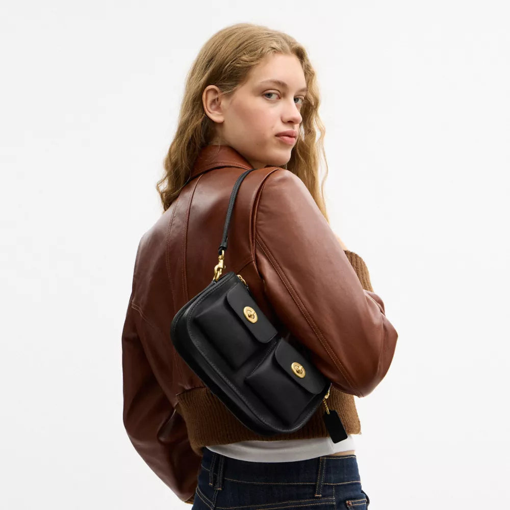 Twin Turnlock Waverly Bag - Natural Grain Leather/Brass/Black