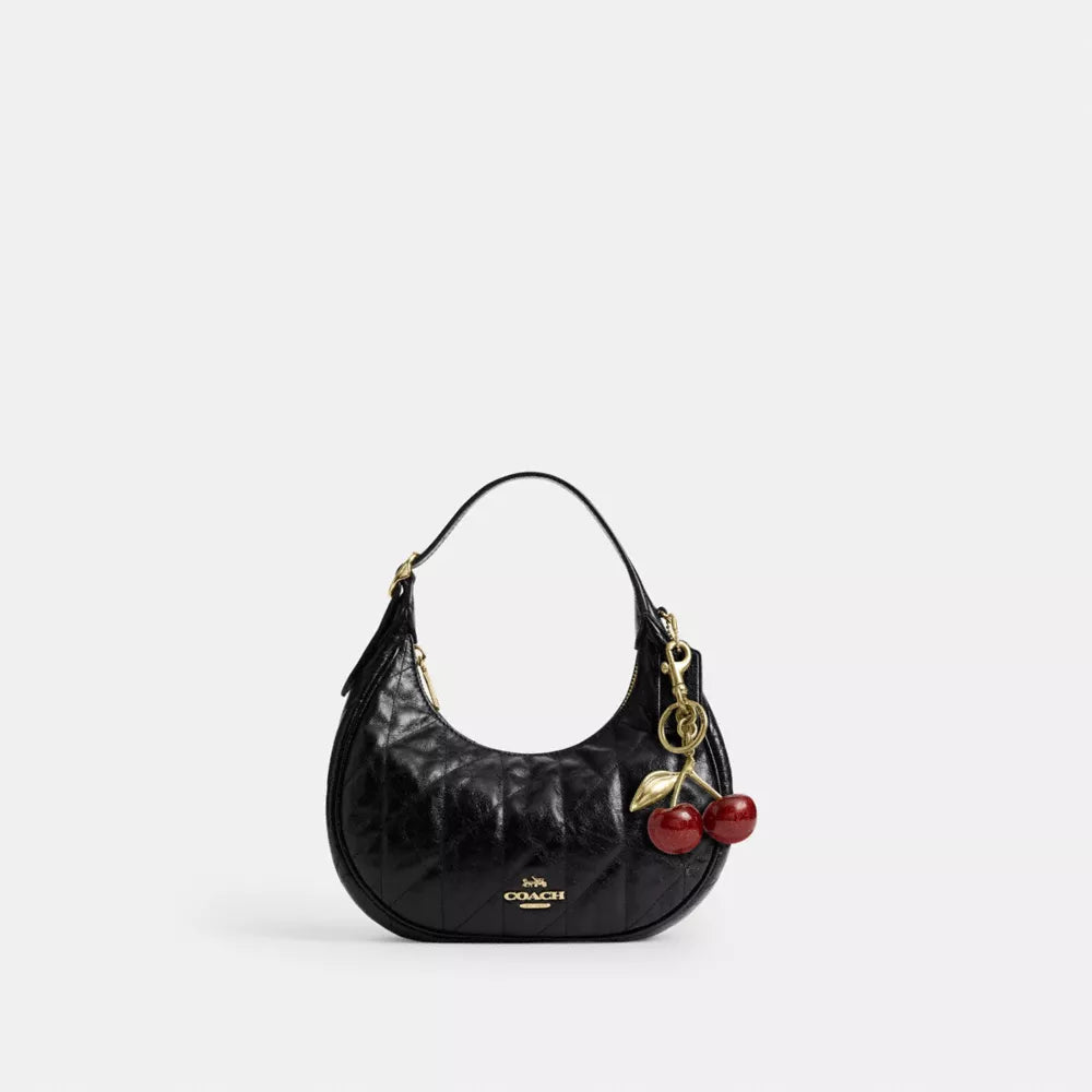 Emily Shoulder Bag With Quilting - Crinkle Leather/Gold/Black