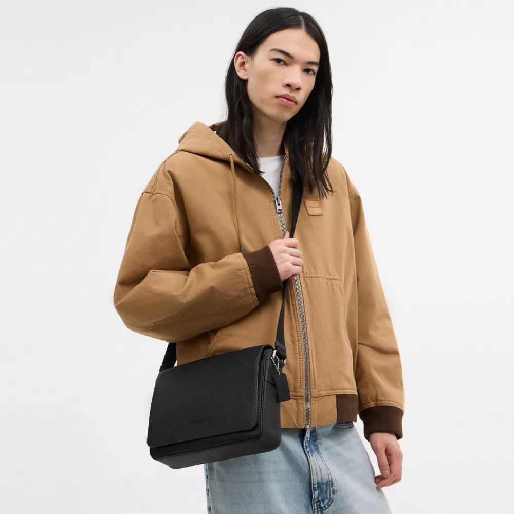 Jack Messenger Bag - Pebbled Leather/Silver/Black