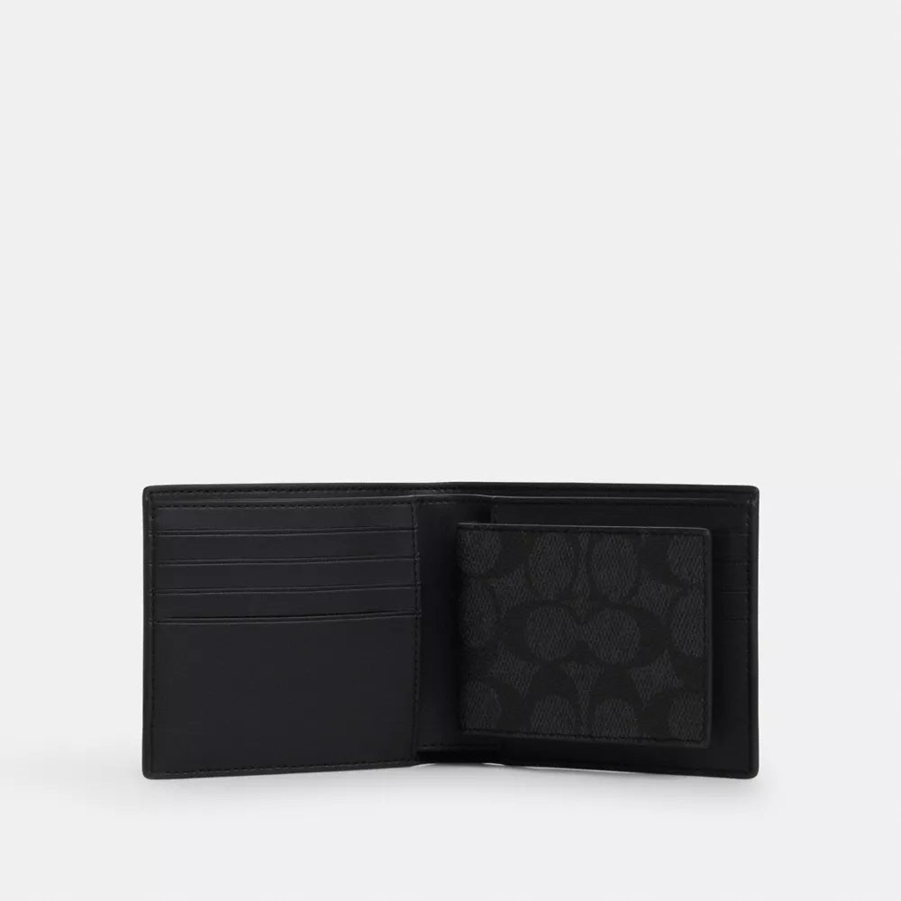 Boxed 3-In-1 Wallet Gift Set In Signature Canvas - Gunmetal/Charcoal/Black