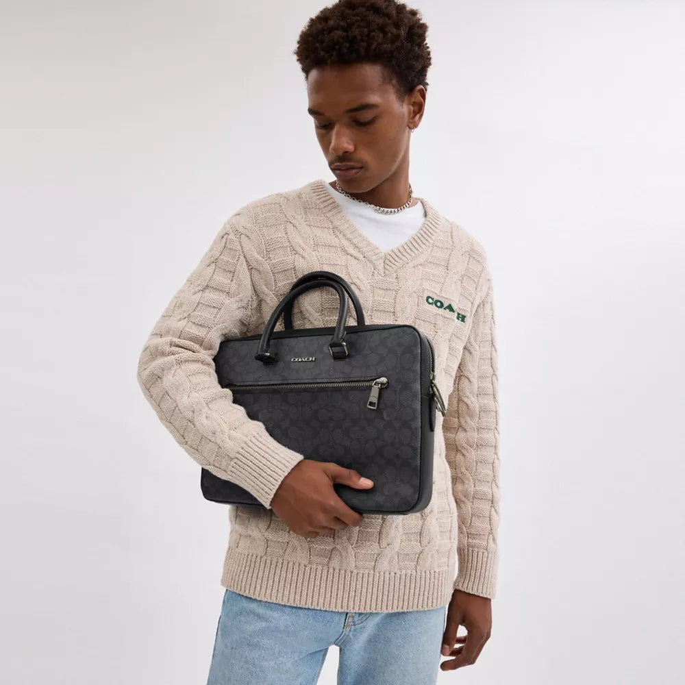 Ethan Slim Brief In Signature Canvas - Signature Canvas/Gunmetal/Charcoal/Black
