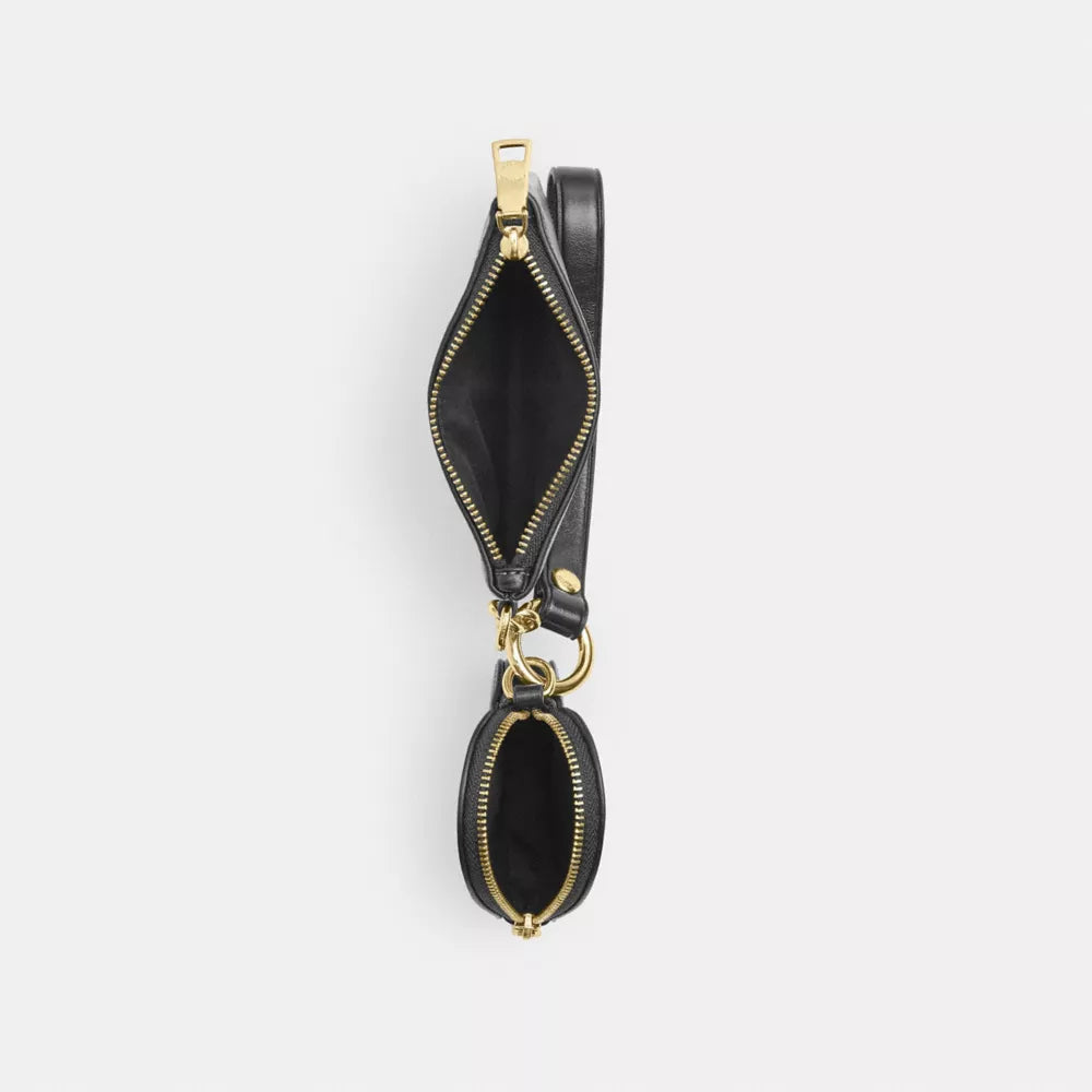 Wristlet And Heart Pouch - Crinkle Leather/Gold/Black