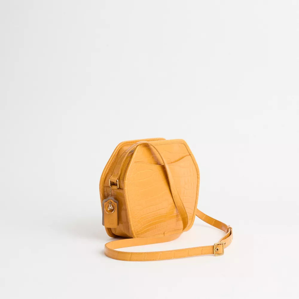 Custom Zip Geometric Pouch In Alligator - Brass/Yellow