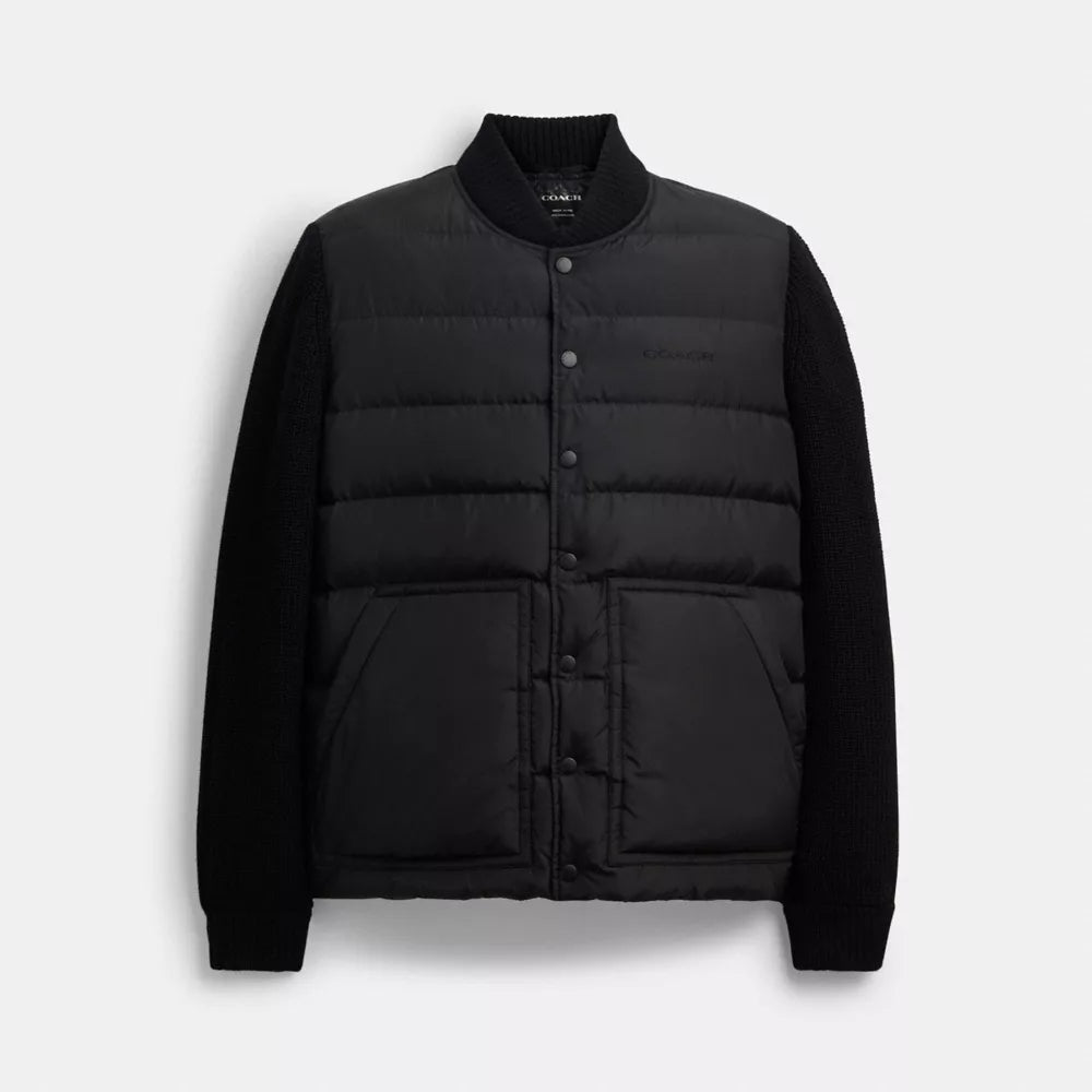 Padded Cardigan Jacket In Recycled Polyester - Black