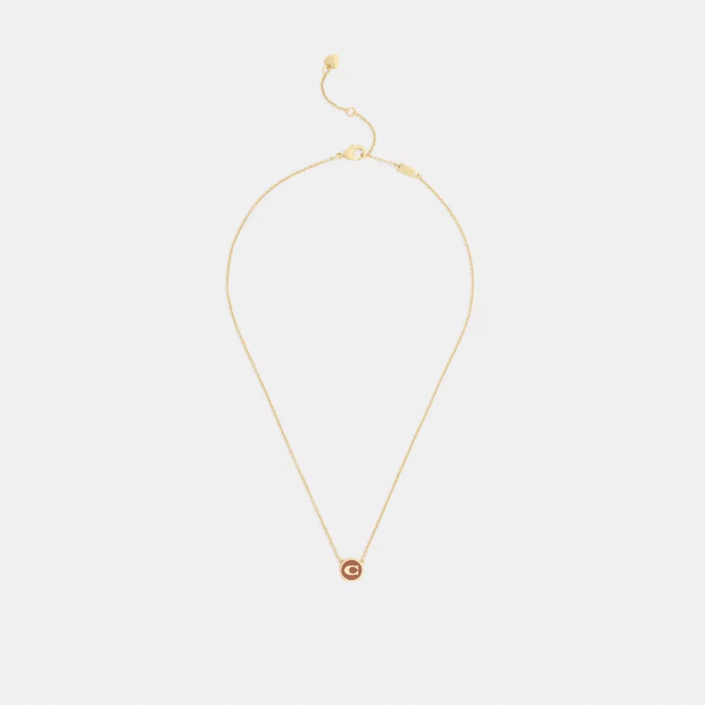 Signature Enamel Coin Pendant Necklace - Gold/Brown