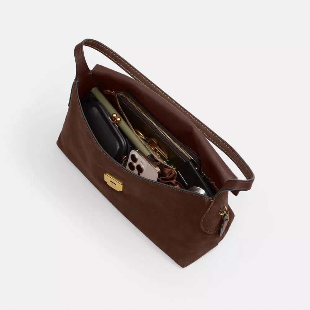 Chelsea Shoulder Bag 36 - Suede/Brass/Dark Chocolate
