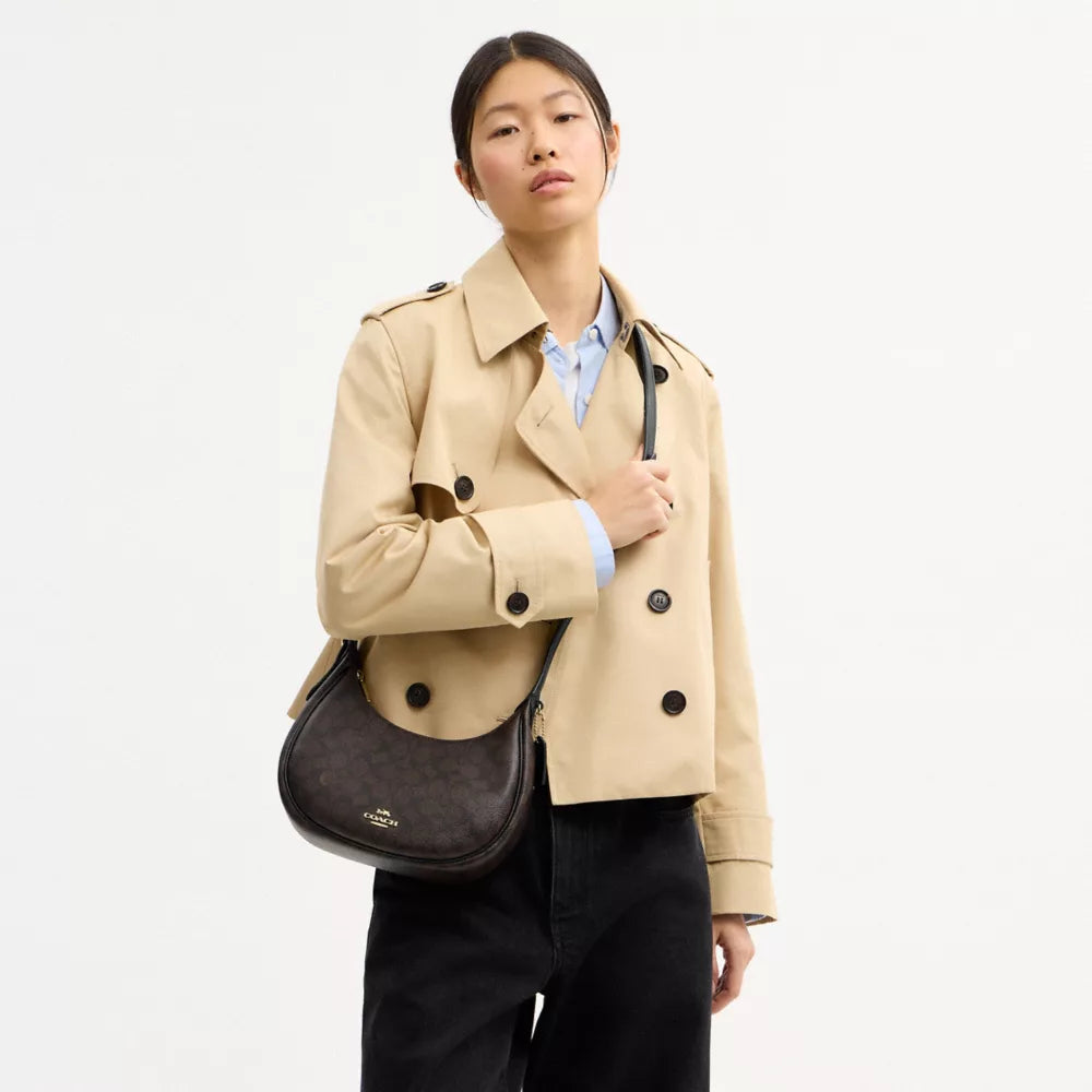 Emily Shoulder Bag In Signature Canvas - Signature Canvas/Gold/Walnut/Black