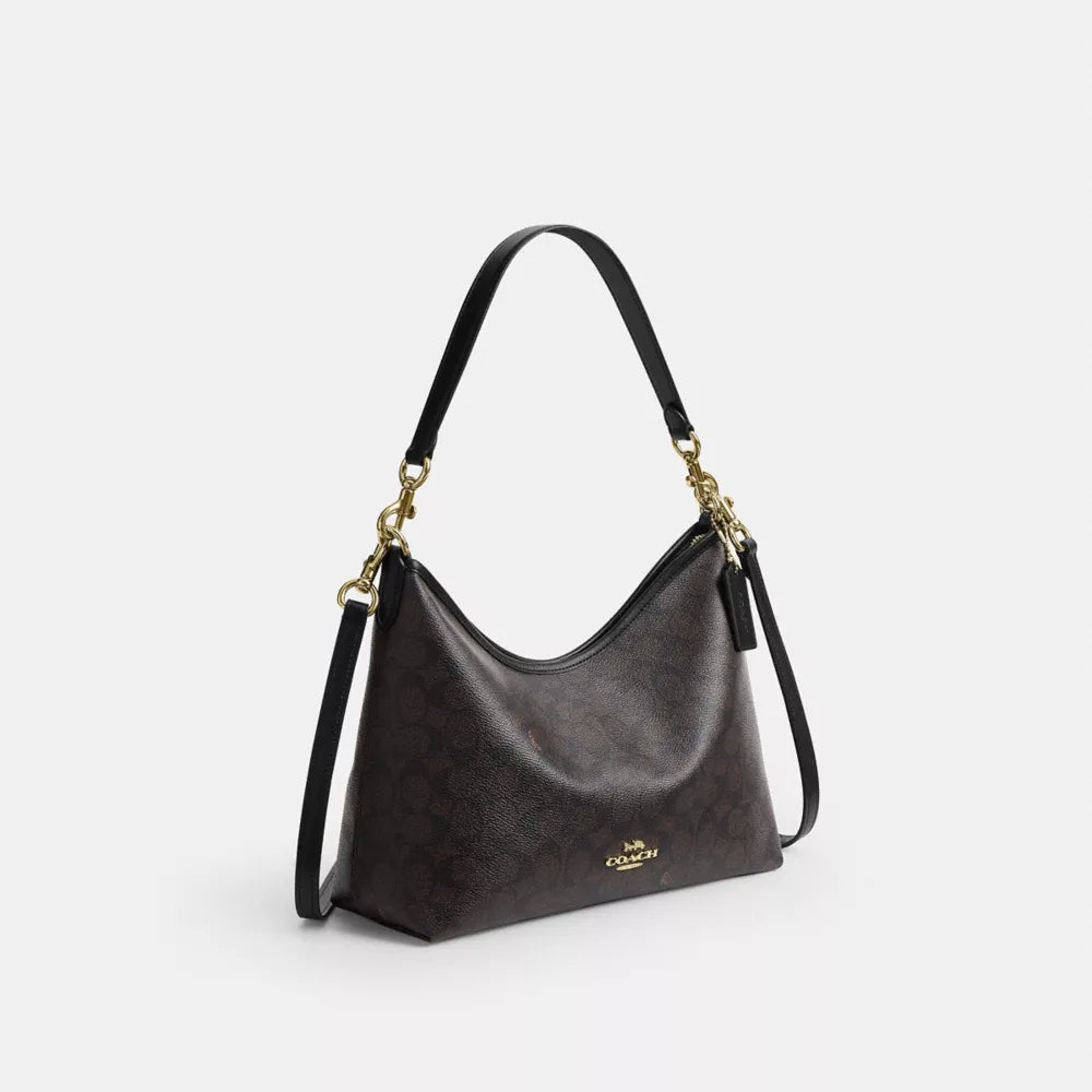 Laurel Shoulder Bag In Signature Canvas - Signature Canvas/Gold/Walnut/Black